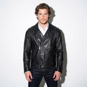 Bristol Black Leather Motorcycle Jacket Biker Style Men's size 48